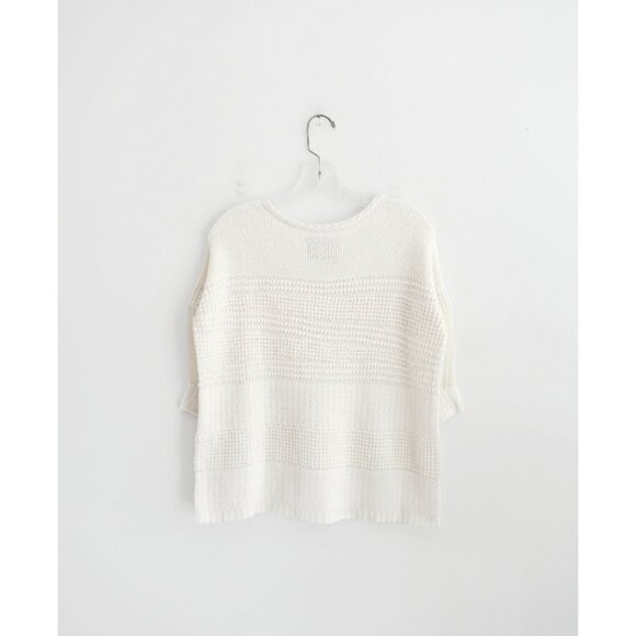 Gary Graham Ivory Cotton Silk Drop Shoulder Boxy 3/4 Sleeve Sweater sz P XS - Picture 2 of 6